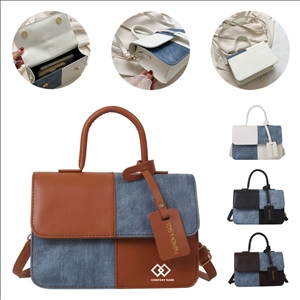 Two-Tone PU Leather Satchel Bag